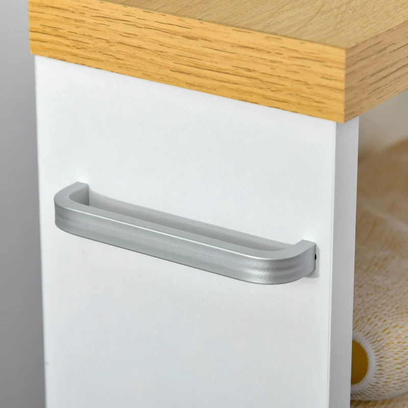 kleankin Armario Auxiliar de Baño Carrito de Almacenaje de 3 Estantes con Ruedas y Manija Lateral para Espacios Estrechos Cocina Dormitorio 50x13x67,5 cm Blanco