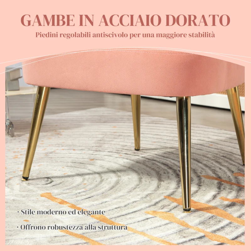 HOMCOM Poltrona in Velluto da Camera e Salotto a Conchiglia Stile Art Deco, Acciaio, 63x65x84 cm, Rosa