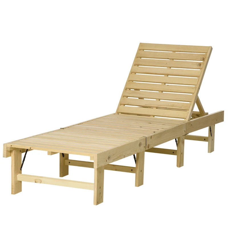 Outsunny 4-Stufen Gartenliege Sonnenliege Liegestuhl Gartenmöbel Garten klappbar verstellbar Kiefernholz Natur 195 x 59 x 30 cm