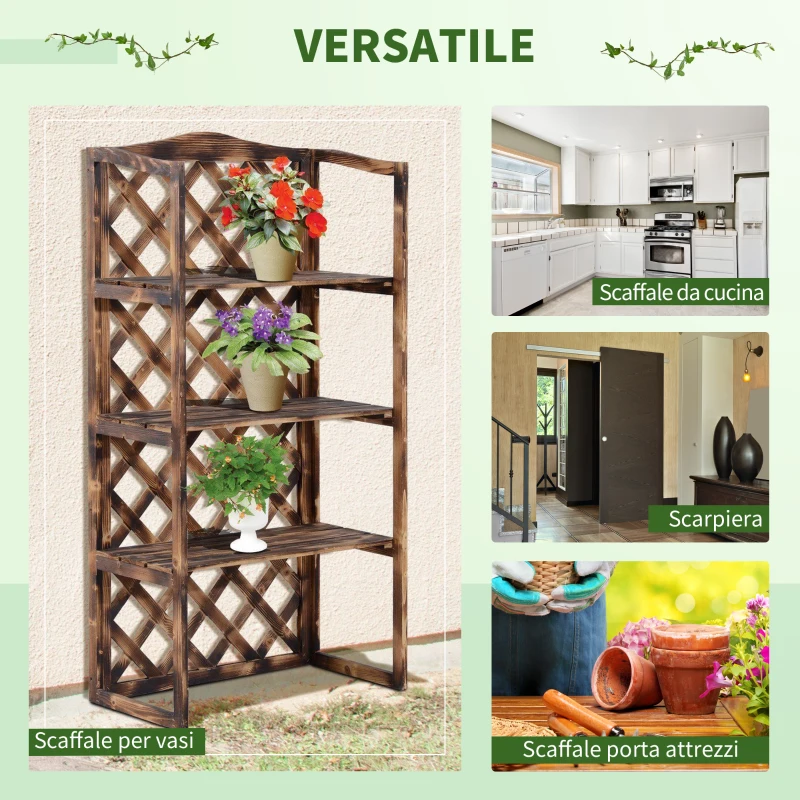 Outsunny Scaffale Porta Piante da Esterno a 3 Ripiani in Legno di Abete, Portavasi da Interno ed Esterno, Fioriera da Balcone, 80x40x148cm