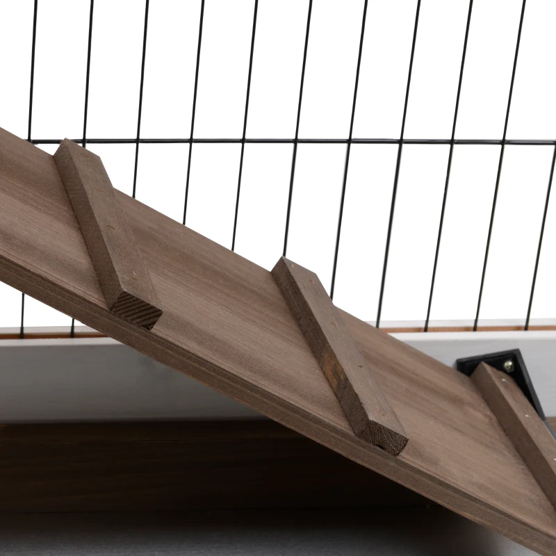 PawHut Conejera de Madera con Ruedas para Interior Jaula de 2 Pisos con Rampa y 2 Bandejas Extraíbles 110x50x88cm Marrón
