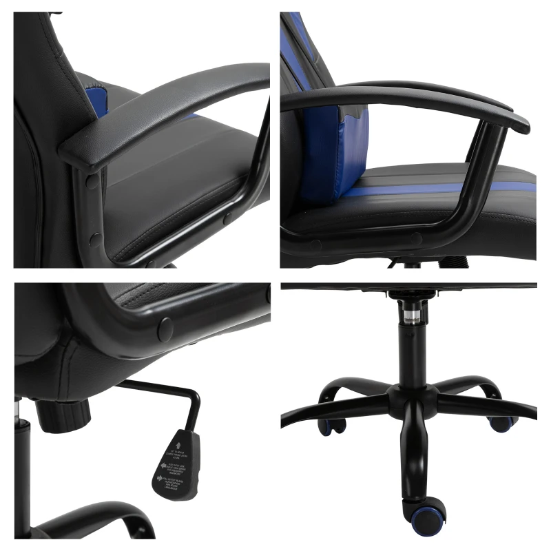 Vinsetto Sedia da Gaming Ergonomica con Cuscino Poggiatesta, Sedia da Ufficio con Lombare Altezza Regolabile e Funzione Dondolo, Nero e Blu, 73 x 64 x 112-122 cm