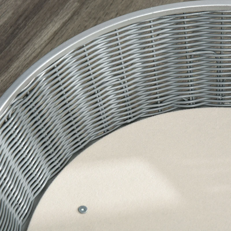 PawHut Panier pour chats surelevé canapé pour animaux en résine tressée imitation rotin lit sur pieds style cosy chic grand confort coussin moelleux lavable intégré 60 x 60 x 23,5 cm gris