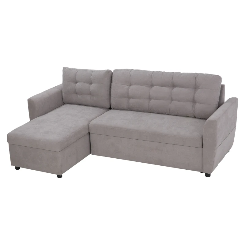HOMCOM Divano Letto 3 Posti con Chaise Longue Contenitore in Tessuto, 217x134x85cm, Grigio