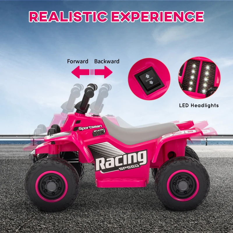 AIYAPLAY 6V Electric Quad Bike for Kids, Ride On ATV w/ Forward/Reverse, Headlights, for Ages 18-36 Months, Pink