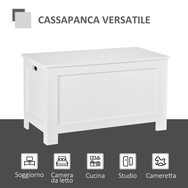 HOMCOM Panca Contenitore Multiuso in Legno MDF, 2 Maniglie e Apertura con Blocco di Sicurezza, 81x40x46cm, Bianco