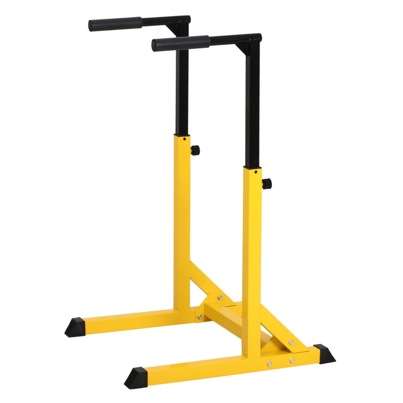 HOMCOM Estación Dip de Musculación Tipo Barras con Altura Ajustable Soporte para Entrenar Abdominales Espalda Peso Máximo de 100 kg 66x75x83-119 cm Amarillo