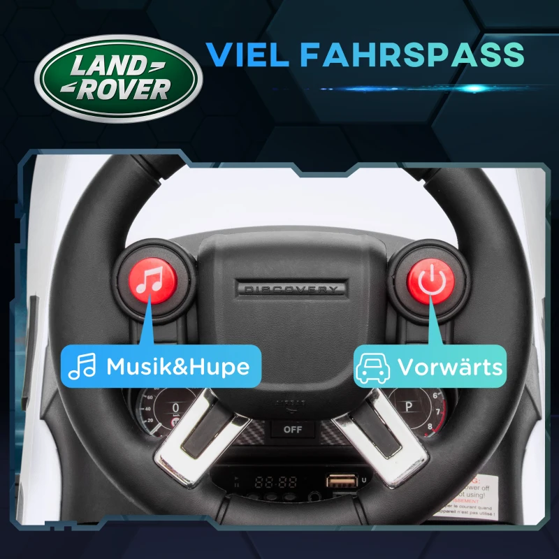 AIYAPLAY Elektro Kinderauto 6V, Land Rover, Fahr-/Schiebemodus, Scheinwerfer, Musik, Weiß