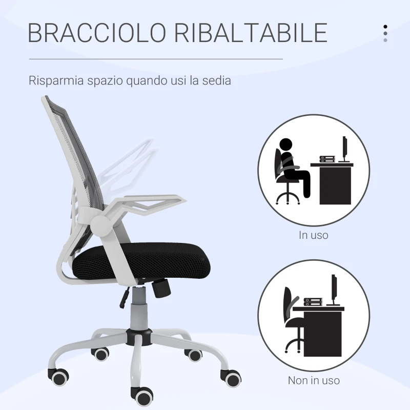 Vinsetto Sedia da Ufficio Ergonomica ad Altezza Regolabile, in Tessuto Effetto Lino, 62.5x55x94-104 cm, Bianco e Nero