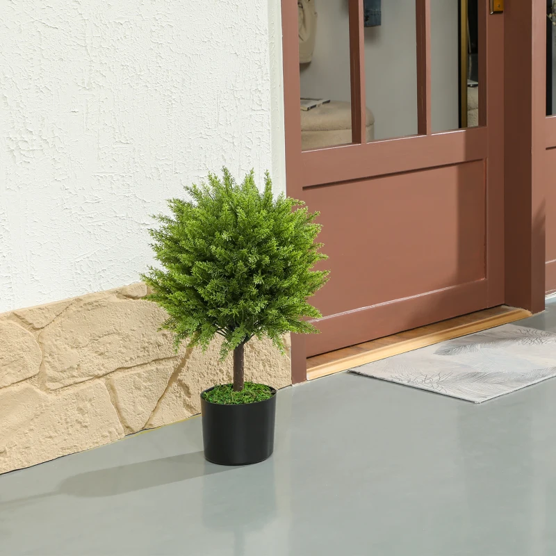 HOMCOM Pianta Finta Albero Cedro con Vaso Incluso per Interno ed Esterno, Altezza 55 cm, Verde