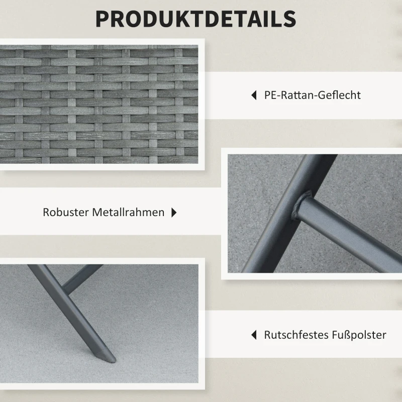 Outsunny Polyrattan Bistroset für 2 Personen Sitzgruppe Rattan Gartenmöbel Set Garnitur Grau