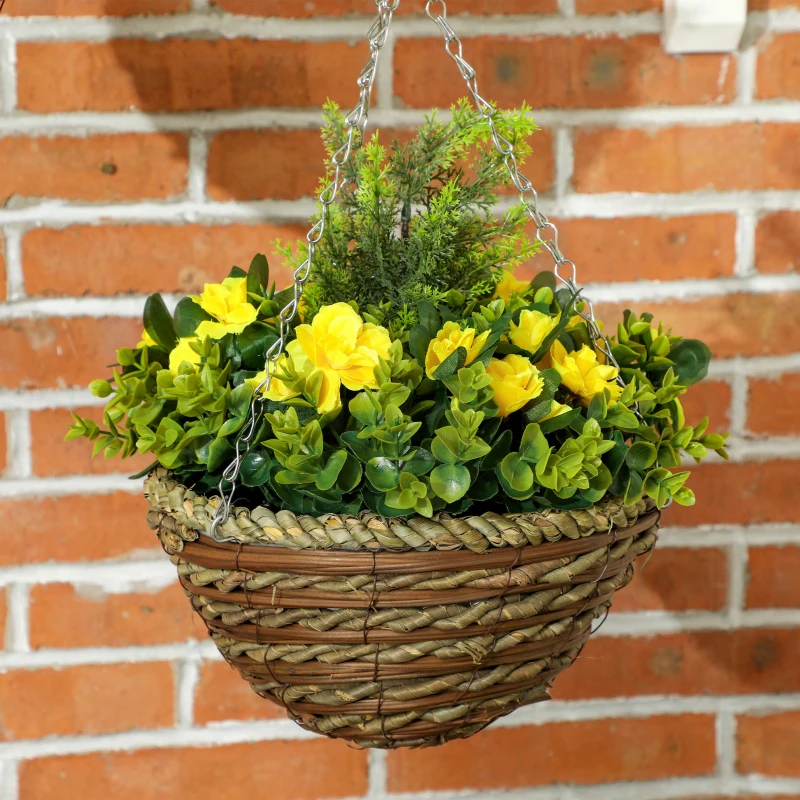Outsunny Set of Two Hanging Lisianthus Flower Pots - Yellow/Green