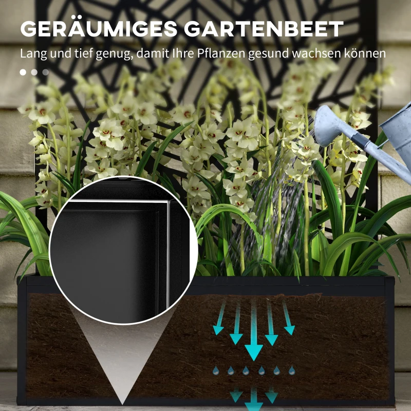 Outsunny Sichtschutz mit Blumenbeet, Außen-Paravent, Trennwand mit Blumenkübel, Metall, Schwarz