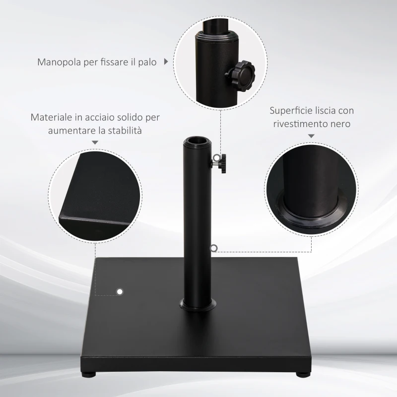 Outsunny Base per Ombrellone Quadrata da 18kg per Pali da Ø3/3.5/3.8 cm, 45x45x39 cm, Nero