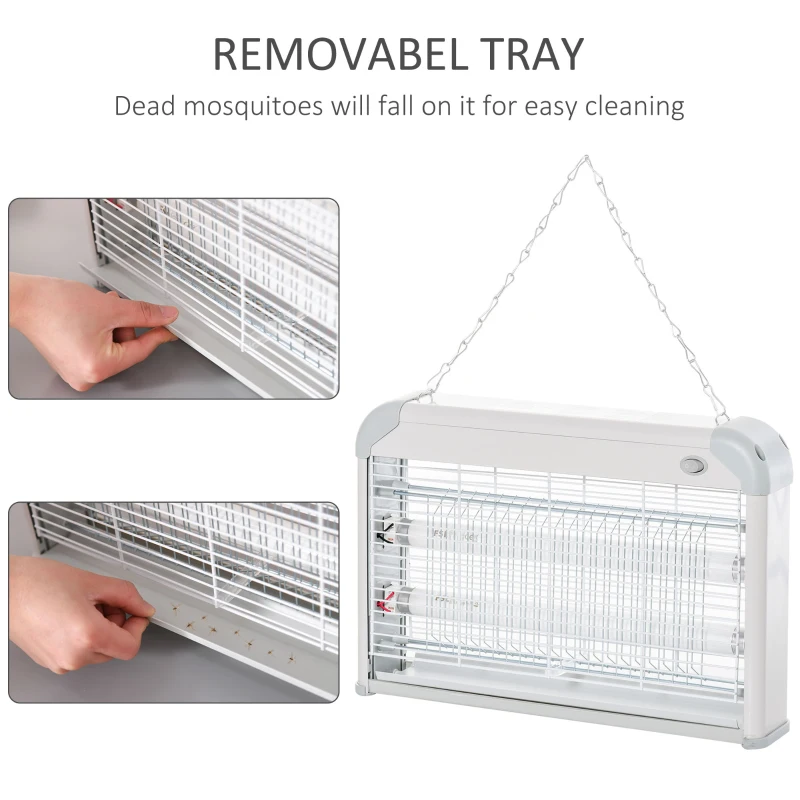 Outsunny Electric Fly Zapper, 20W Electric Fly Killer, Wall Hanging Bug Zapper Indoor & Outdoor Attracting Insect Mosquito Killer, Grey