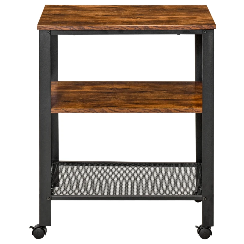 HOMCOM Küchenwagen Rollwagen mit 3 Ebenen Küchenrollwagen mit Tischplatte und Regalen, Küchenregal auf Rollen, im Vintage-Industriedesign Allzweckwagen für Küche Bad Büro Wohnzimmer Natur