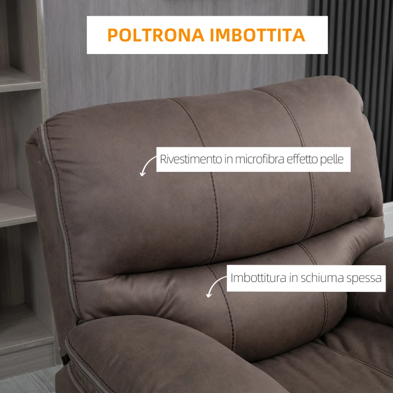 HOMCOM Poltrona Relax con Reclinazione Manuale e Poggiapiedi, in Microfibra e Acciaio, 97x90x96 cm, Marrone