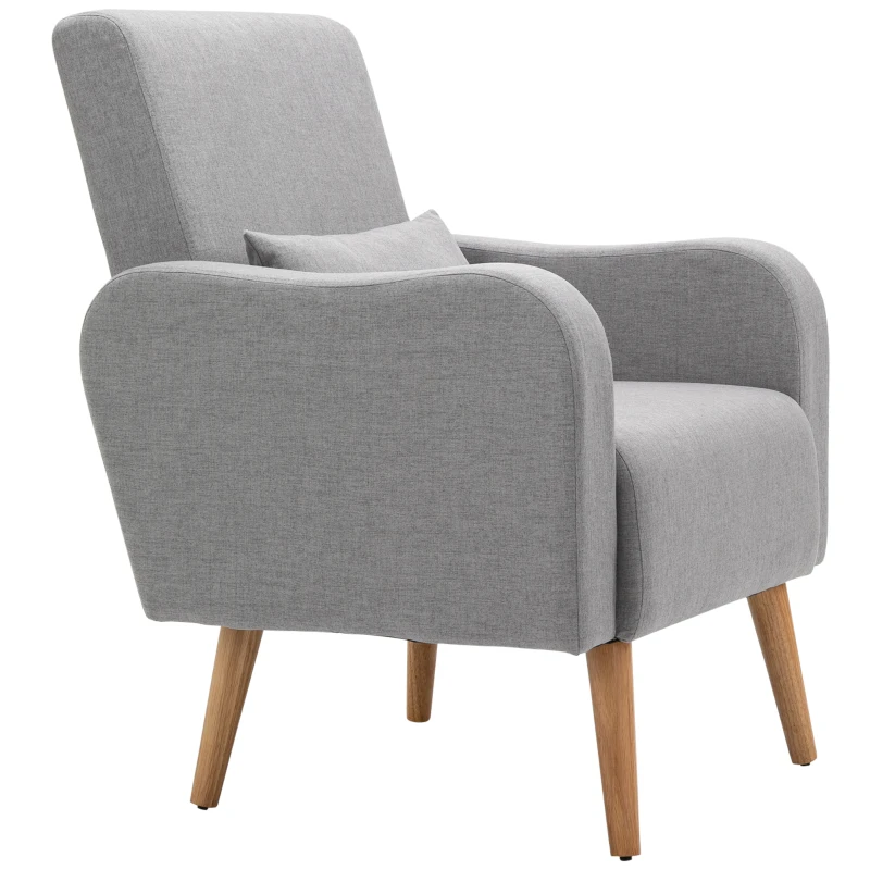 HOMCOM Accent Chair, Linen-Touch Armchair, Upholstered Leisure Lounge Sofa for Living Room, Club Chair with Wooden Frame, Grey