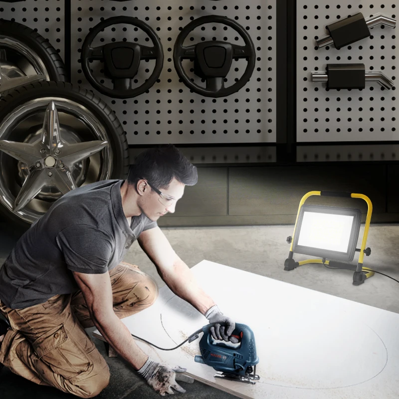 HOMCOM Foco LED con 8500 Lúmenes IP65 6500K Resistente a la Intemperie Ajustable y Portátil 35x20x32 cm Amarillo