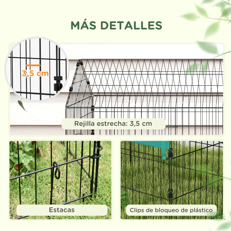 PawHut Jaula para Animales Pequeños de Acero con Puertas y Tela Superior para Conejos Chinchillas Gallinas 185x75x75 cm Verde