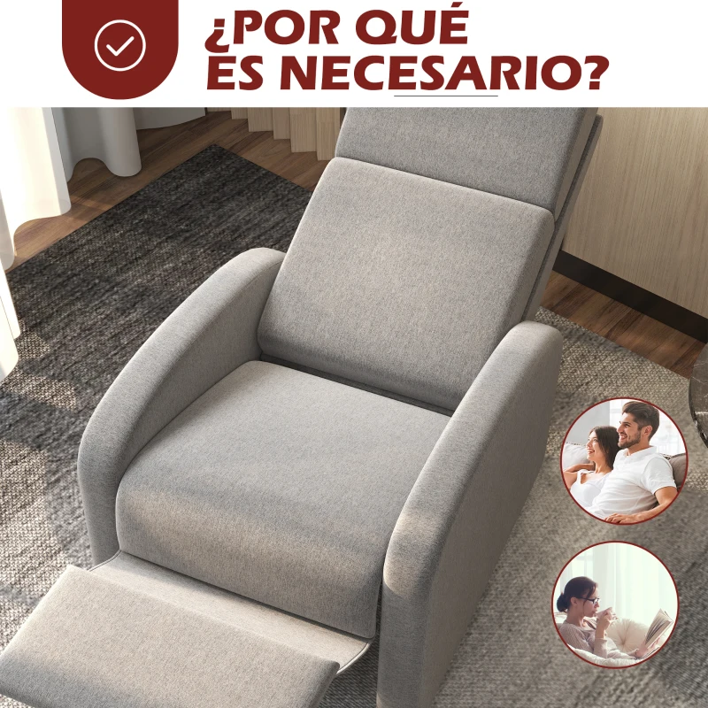 HOMCOM Sillón Relax Reclinable hasta 160° Sofá Reclinable Moderno con Reposapiés Soporta hasta 120 kg 64x86x102 cm Gris(m-6)