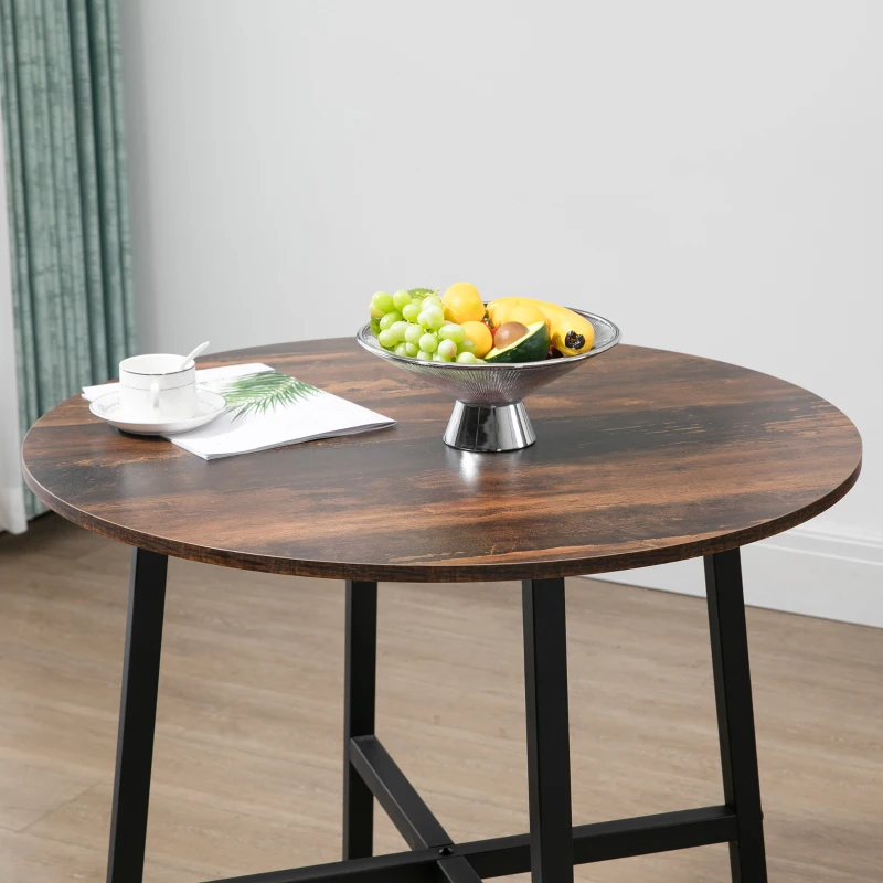 HOMCOM Mesa de Comedor Redonda Mesa de Cocina para 4 Personas con Patas de Acero para Salón Ø80x76 cm Marrón Rústico y Negro