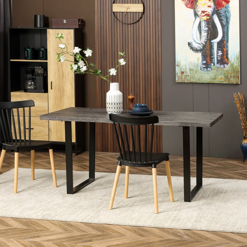 HOMCOM Mesa de Comedor Estilo Industrial con Encimera de Madera y Patas de Acero para hasta 6 Personas 160x85x75 cm Gris