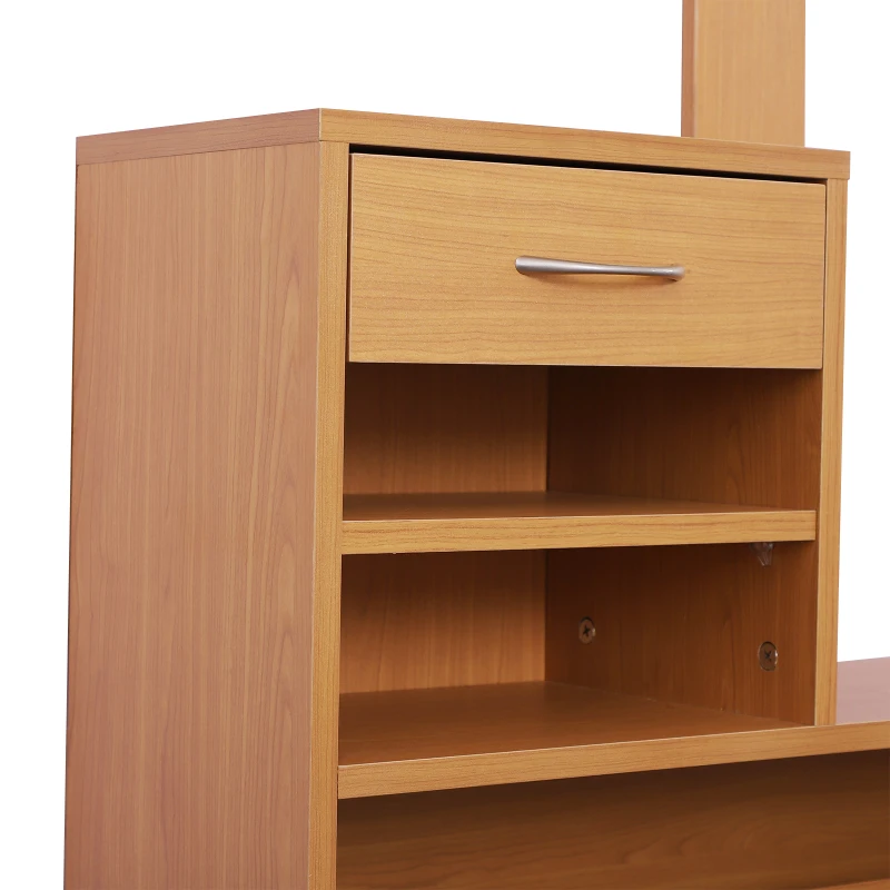 HOMCOM Recibidor de Entrada con Espejo Perchero y Zapatero Mueble de Recibidor de 2 Piezas con 6 Ganchos Estantes y Cajón Abatible para Pasillo Madera Marrón