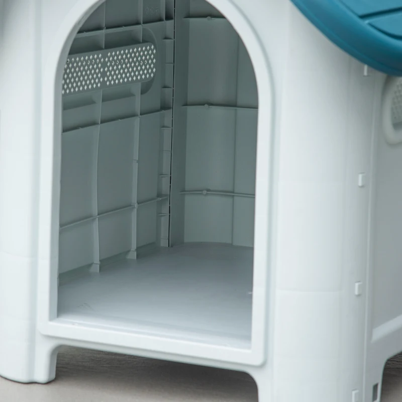 PawHut Cuccia per Cani di Taglia Piccola, Carlino, Chihuahua, Casetta da Esterno e da Interno Grigia e Blu, 59x75x66cm