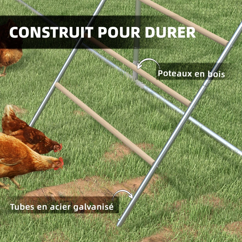 PawHut Grand perchoir échelle pour poules 4 niveaux avec barreaux en bois et structure métal 140 x 86 x 2,5 cm argent naturel