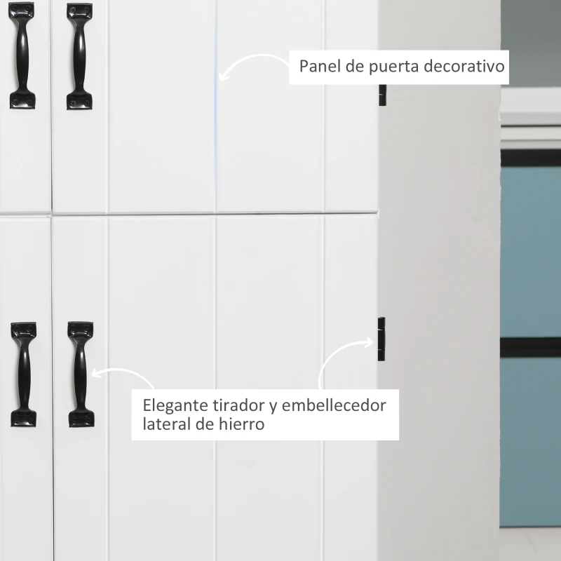 HOMCOM Aparador Alacena de Cocina con 4 Puertas y 6 Estantes Mueble Auxiliar de Estilo Moderno 76x40x176,7 cm Blanco