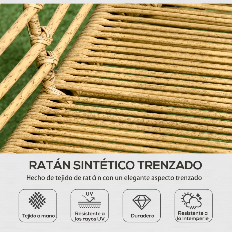 Outsunny Conjunto de Muebles de Ratán de 4 Piezas con Sofá de 2 Plazas 2 Sillones Mesa de Centro de Cristal Color Arena