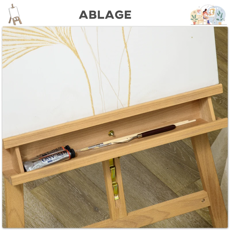 Vinsetto Staffelei, Holzstaffelei, höhenverstellbar, klappbar, Stiftablage, Buchenholz, 65 x 110 x 180-235 cm(m-6)