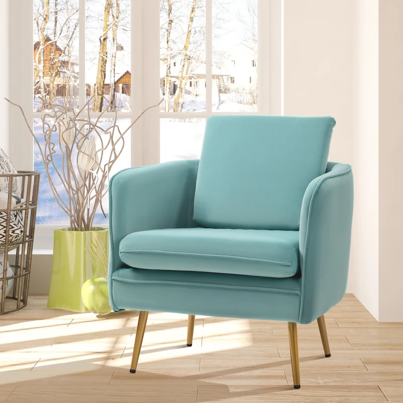 HOMCOM Polstersessel ​mit Armlehnen Ohrensessel Bürostuhl Wohnzimmerstuhl Polsterstuhl Vintage Samt-Touch Holz Grün 59 x 65 x 80 cm