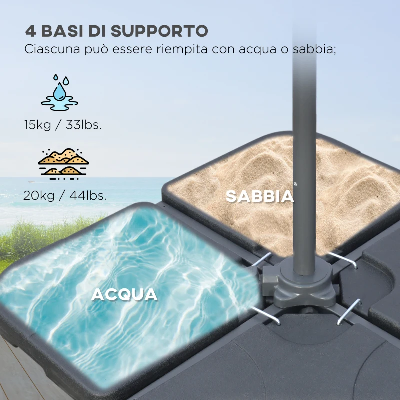 Outsunny Ombrellone Decentrato a 6 Stecche con Manovella e Base a Croce, in Metallo e Poliestere, Ø292x247 cm, Beige