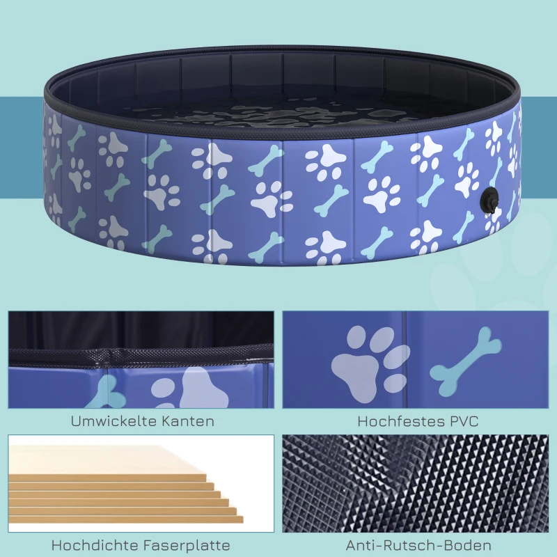 PawHut Hundepool Faltbar Planschbecken für Hunde bis 65 kg Ø120 x 30 cm Rutschfest Hundebadewanne Swimmingpool Schwimmbecken für Hunde und Katzen