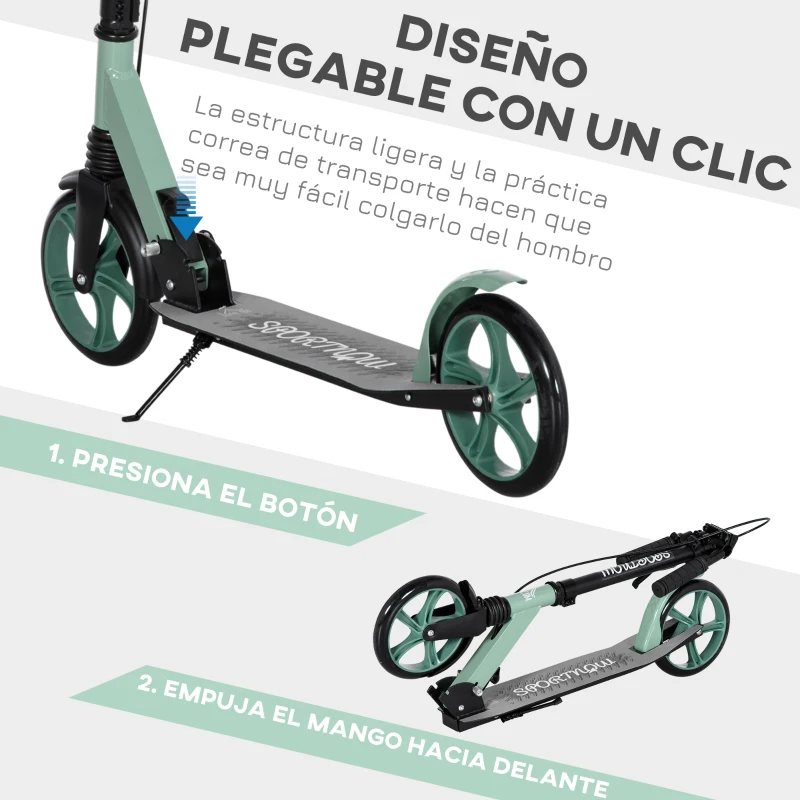 HOMCOM Patinete Plegable para Adultos y Niños de +14 Años Scooter con Manillar Ajustable 91,5x36,5x91-104 cm Verde