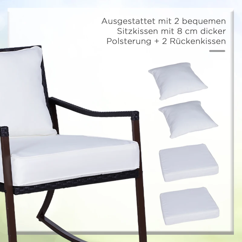 Outsunny Gartenmöbel-Set für 2 Personen, 2 Schaukelstühle, 1 Tisch, inkl. Polster, Braun + Weiß