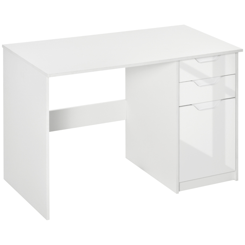 HOMCOM Computertisch, Schreibtisch,  2 Schubladen, Hochglanzoptik, Weiß