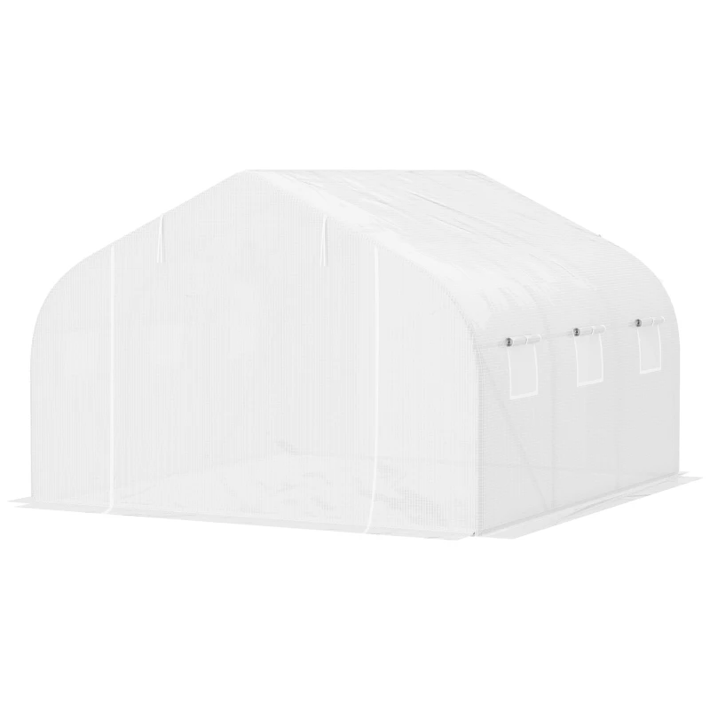 Outsunny Serre Tunnel de Jardin 10,5 m² dim. 3,5L x 3l x 2H m Porte + 6 fenêtres enroulables Acier galvanisé bâche PE Haute densité Blanc