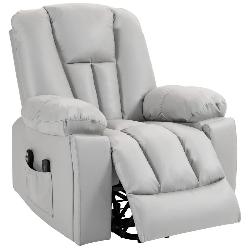 HOMCOM Leathaire Eight Massage Point Armchair, with Reclining Back - Light Grey