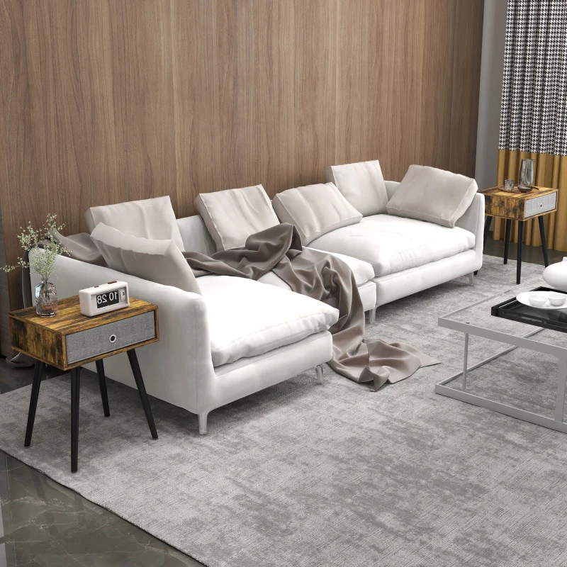 HOMCOM Bedside Table Set of 2, Industrial Nightstand, Tall End Table with Removable Fabric Drawer, Retro Chic Side Table Accent Furniture with Wooden Legs, Rustic Brown