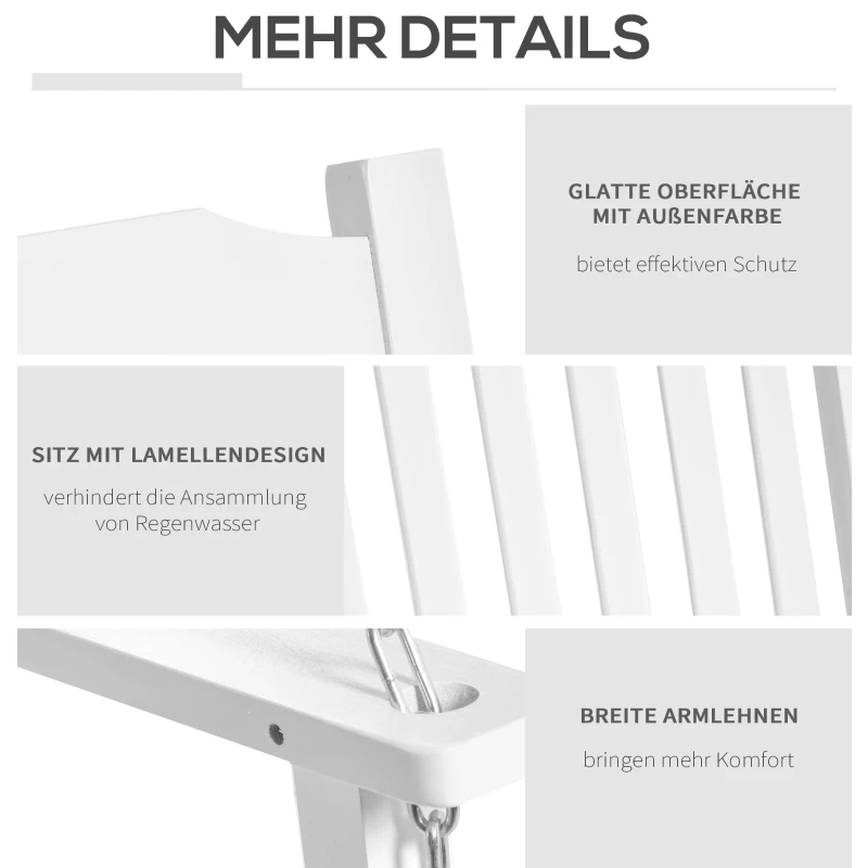 Outsunny Gartenschaukel für 2 Personen Schaukelbank Hängebank Massivholz Patio Terrasse Hinterhof Weiß 117 x 69 x 60 cm
