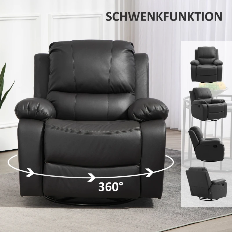 HOMCOM Relaxsessel, verstellbare Lehne & Fußstütze, drehbar, bis 150 kg, Stahlrahmen, 93x100x98cm, Schwarz(m-6)