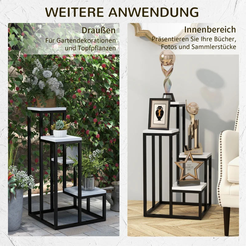 Outsunny Blumenregal, 4 Etagen, Indoor & Outdoor, Metallrahmen, 34L x 34B x 70H cm, Schwarz+Weiß