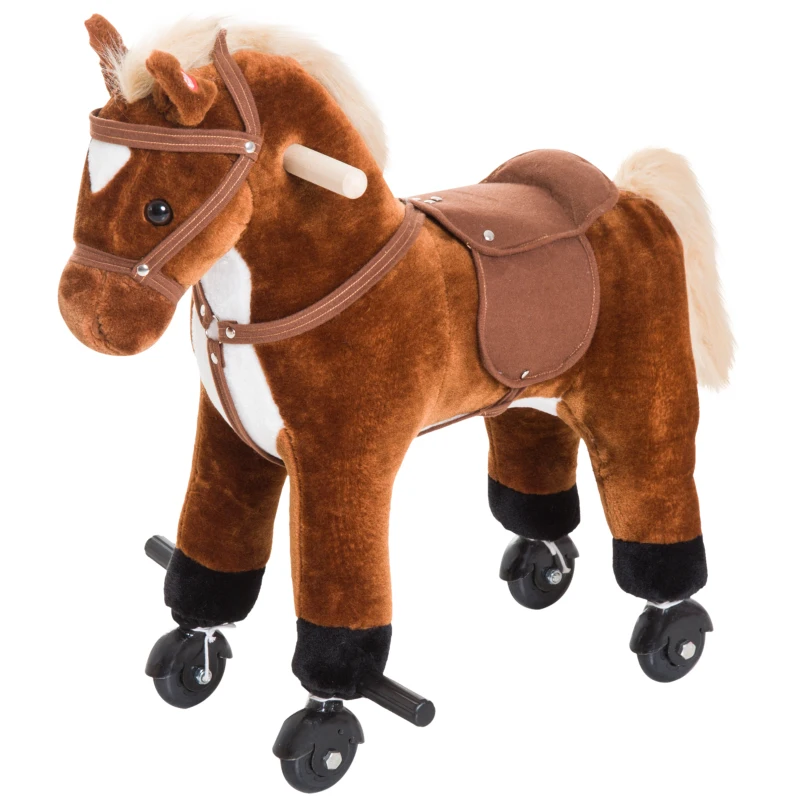 HOMCOM Caballito Infantil +2 Años Caballo con Ruedas Sonidos de Relincho Palos Pedales 55x23x60 cm Marrón