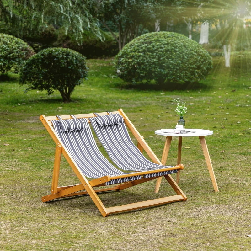 Outsunny Sonnenliege Doppelliege aus Holz Gartenliege Zweisitzer 3-stufig verstellbare Rückenlehne klappbar Loungemöbel Strand Pool bunt 108 x 105 x 85 cm