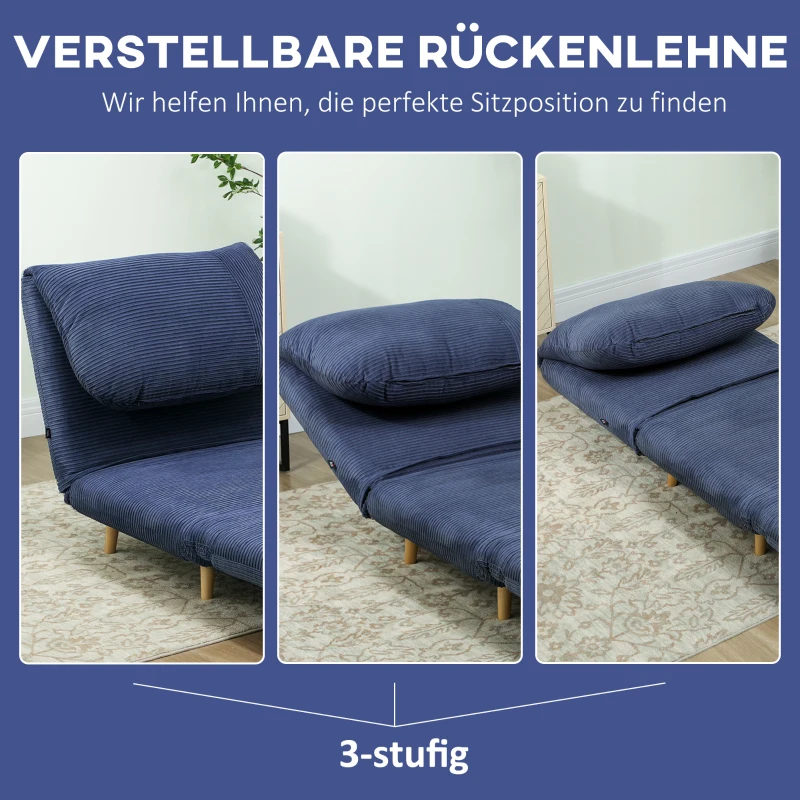 HOMCOM 2-in-1 Slaapstoel en Gastenbed met Verstelbare Hoofdsteun in Corduroy Look, 82 cm x 89 cm x 83 cm, Blauw(m-5)