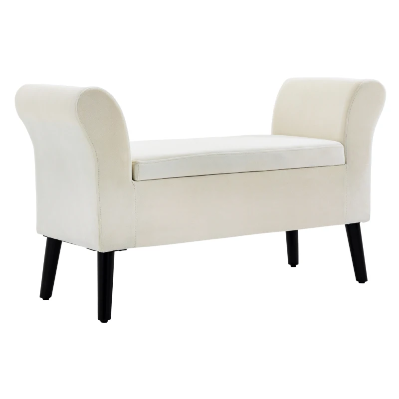 HOMCOM Bancă de Depozitare pentru Dormitor cu Spațiu de Depozitare și Brațe, 111,5x41x65 cm, Alb Crem(m-10)