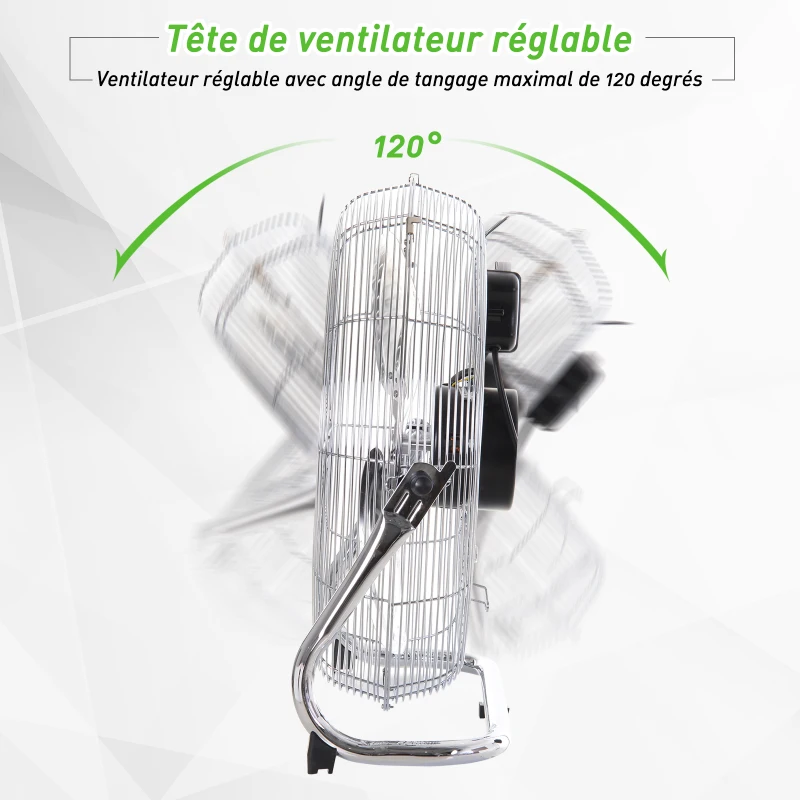 HOMCOM Ventilateur de bureau puissant 100 W avec 3 vitesses et inclinaison réglable à 120° pour chambre bureau à domicile gris